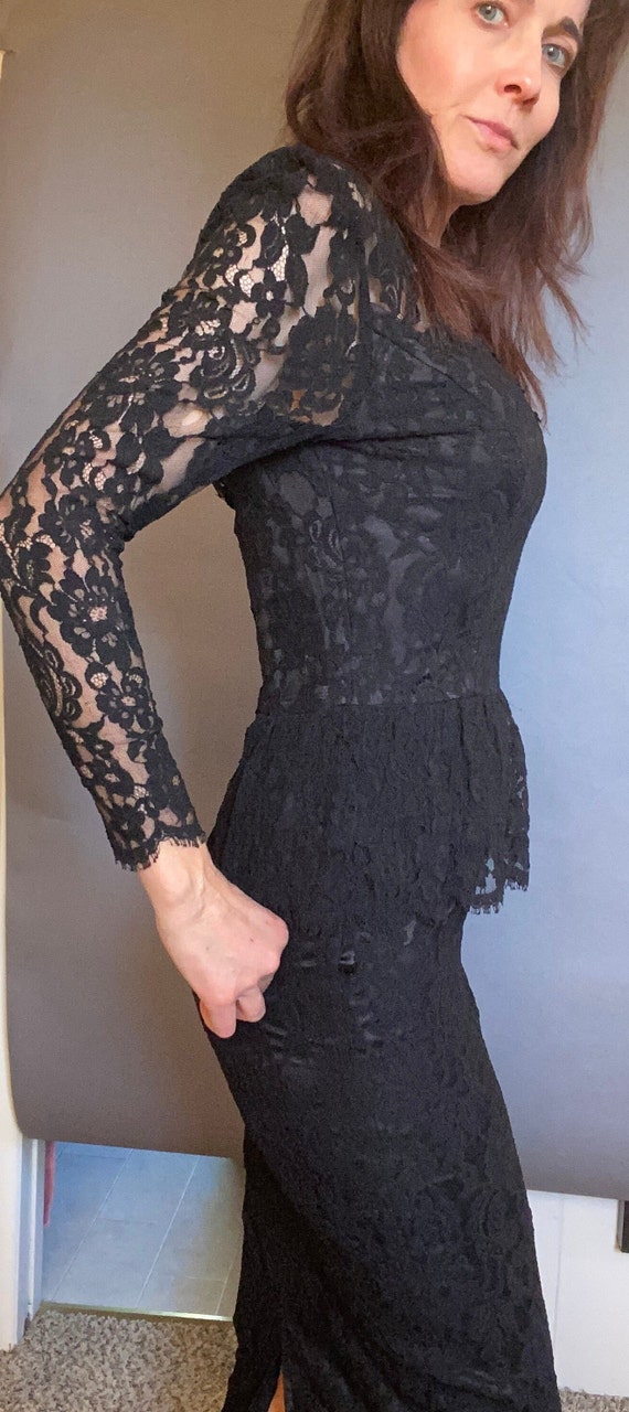 VTG Jessica McClintock lace Dress Peplum black S … - image 3