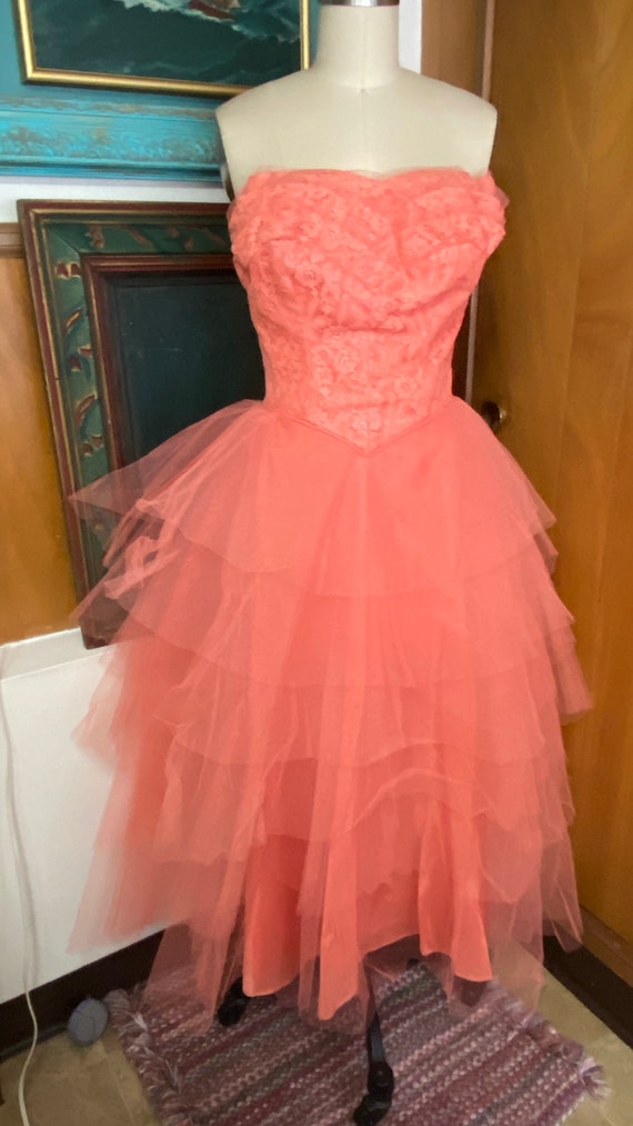 VTG Crinoline Tulle strapless Dress Sz 4 2 xs 26"… - image 3