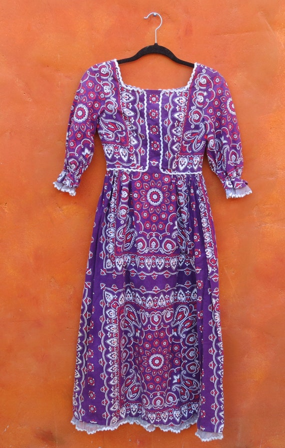 Vtg 60s 70s bandana print medallion Maxi Dress XS… - image 2