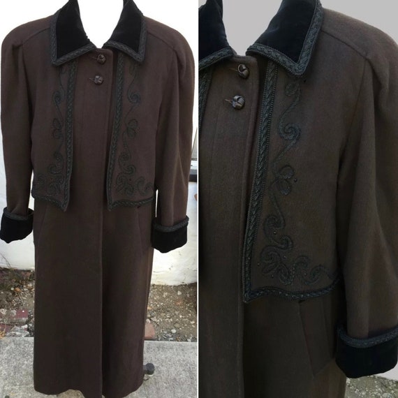 Vtg 40's Wool JOHN WEITZ Velvet Caped Coat rhinest