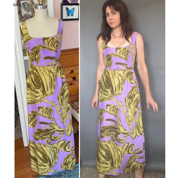 MILLY of New York Silk Jillian Foglia Maxi Dress Sz 4 2 Tank lavender gold