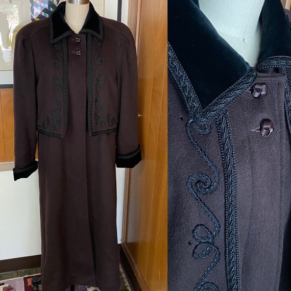 Vtg Wool JOHN CARUANA Velvet Caped Coat rhineston… - image 1