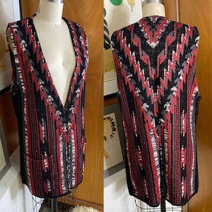 Vtg FRENCH RAGS long button Cardigan Vest Sz 1 S Southwestern Rayon knit
