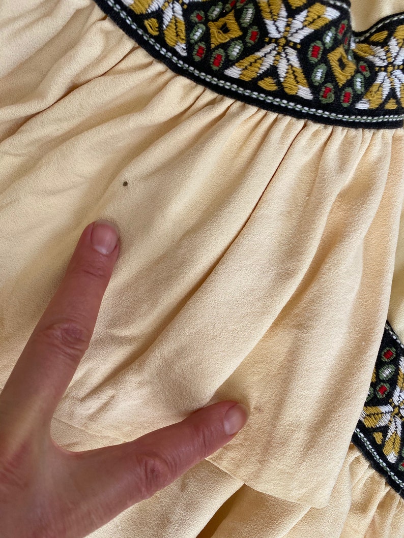 VTG I MAGNIN 70/'s Maxi Dress 25w XS 0 2 cream Boho Floral Bow Tie Oktoberfest yellow