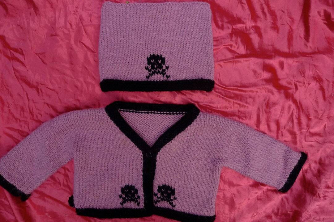 Skeleton Wool Knit Cardigan & Hat Pink Baby Girls Sweater Crossbones ...
