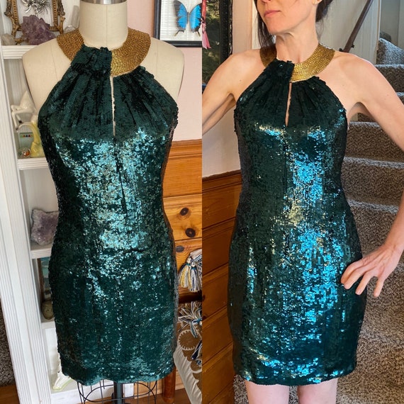 Vtg Beaded Sequin Open Back Cocktail Dress Sz 4 6… - image 2