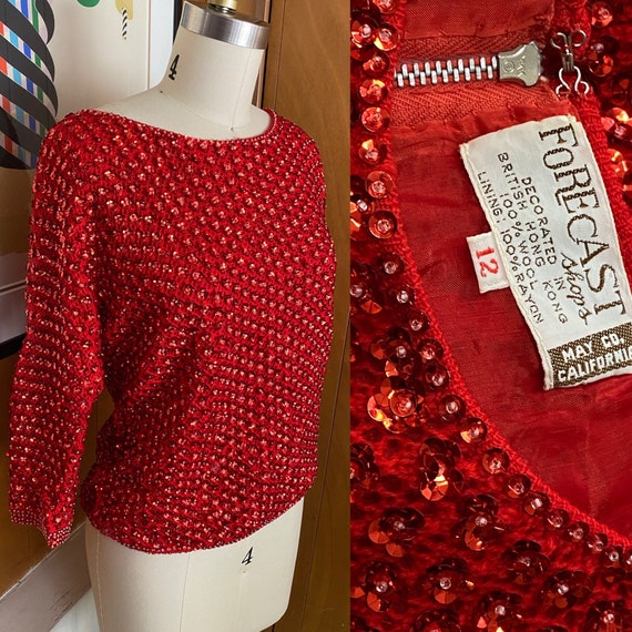 red sequin holiday tops