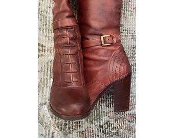 Capezzani Sz Leather Boots EUR Sz 35 Chestnut Brown Knee High