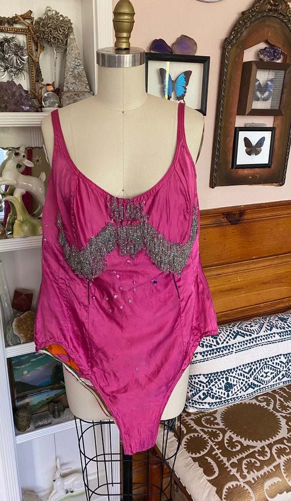 Vintage Showgirl Satin Leotard Bodysuit Costume b… - image 7