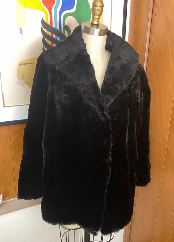 VTG Rabbit Fur Jacket Sz M L 50's 60's black Holl… - image 8