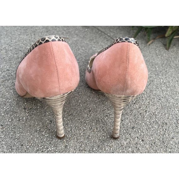 Manolo Blahnik Snake print Python salmon suede Sz… - image 8