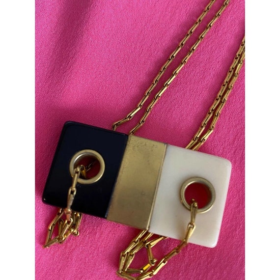 Vtg DOMINO plastic gold tone Necklace choker 16" … - image 5