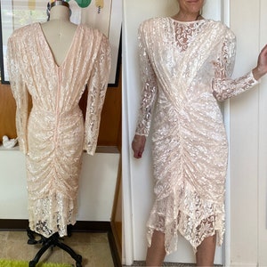 VTG 80's A La Carte Lace pink Dress lace Sz 6 8 L M white 90's