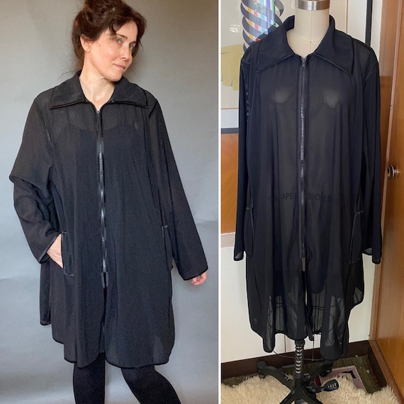 VTG Popy Moreni MESH Paris Jacket Y2K Sz L XL Black Thick Zipper 