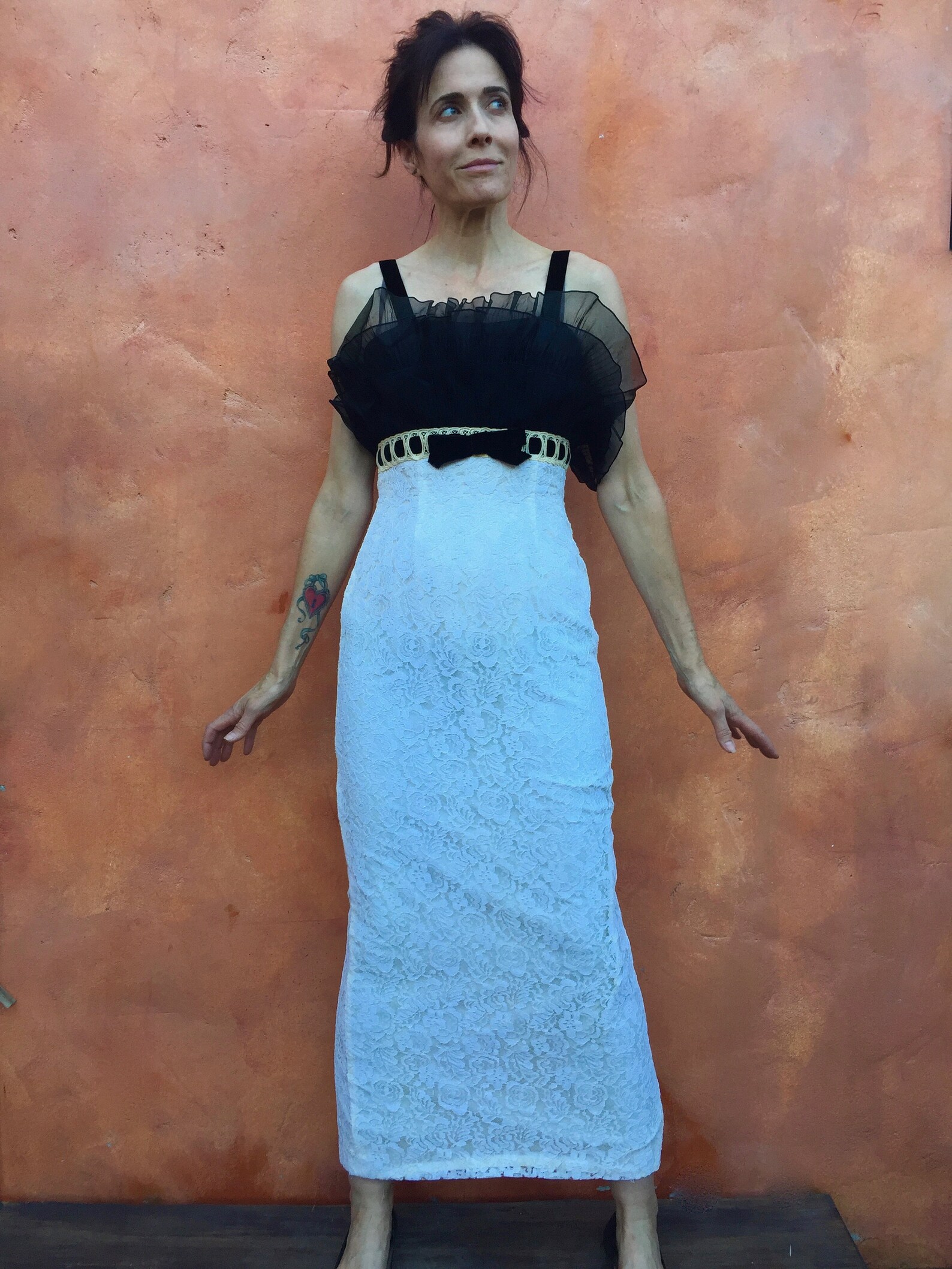 Vintage Shelf Bra Dress White Lace Wedding Black Velvet Bow XS Etsy