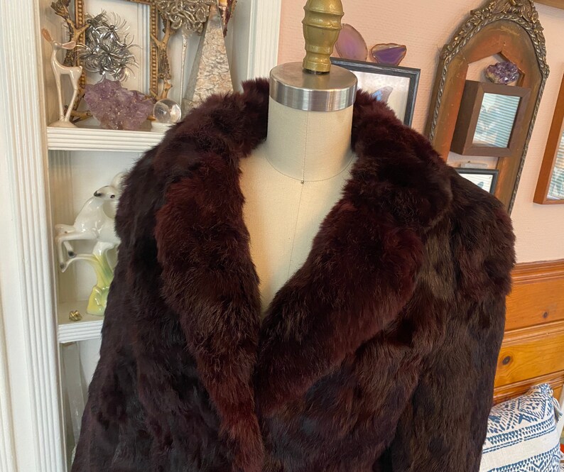 VTG maroon red Real Fur Jacket Sz S M 50/'s 60/'s Hollywood Glamour Pinup burgundy