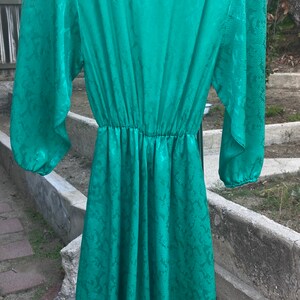 VTG 70's 80's Snakeskin pattern green Fit Flare Dress Sz S M 4 6 8 image 9