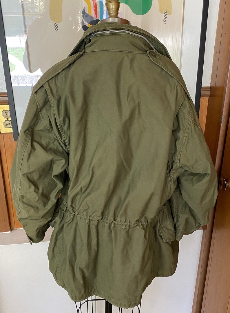 60/'s Vintage Military Issued WWII Army Green Parachute Jacket Utility S XS Parka Hood drawstring cinch waist cargo Utility