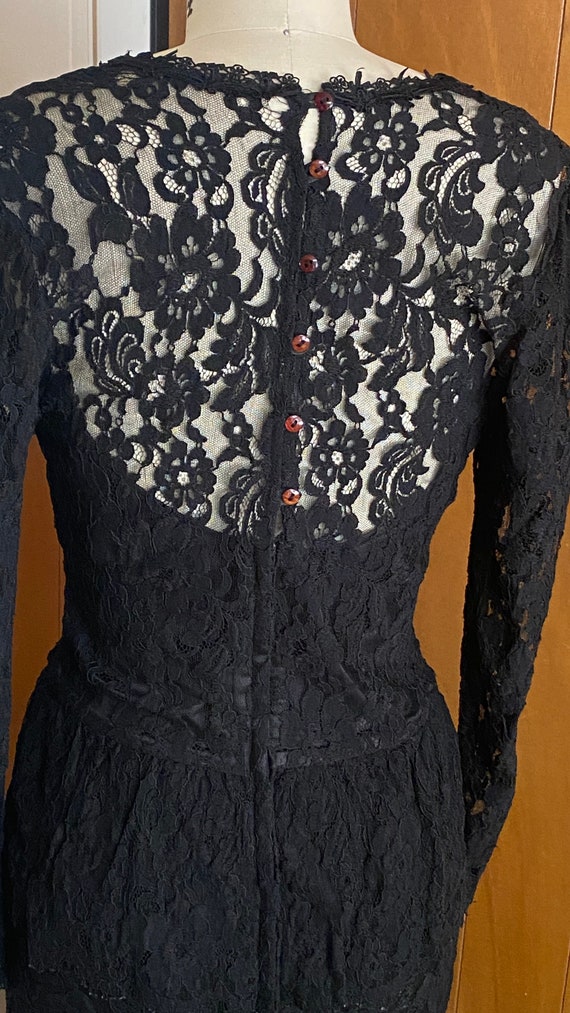 VTG Jessica McClintock lace Dress Peplum black S … - image 4