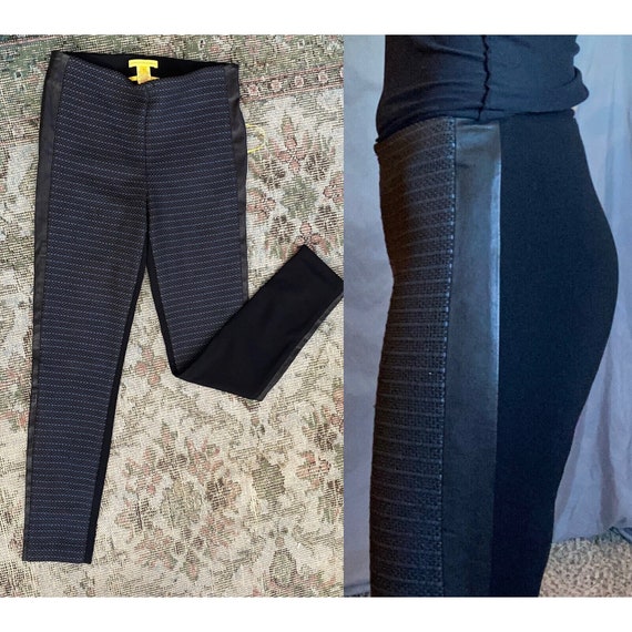 Catherine Malandrino Leather Braided Panel Front Pant Sz 4 Stretch Legging Etsy