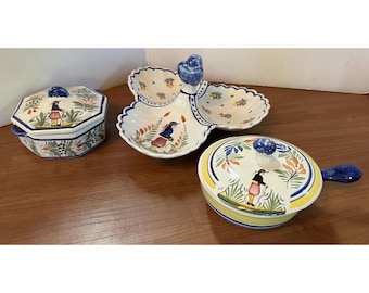 Henriot Quimper Faience Pottery Piatto da portata diviso Casseruola ottagonale bretone