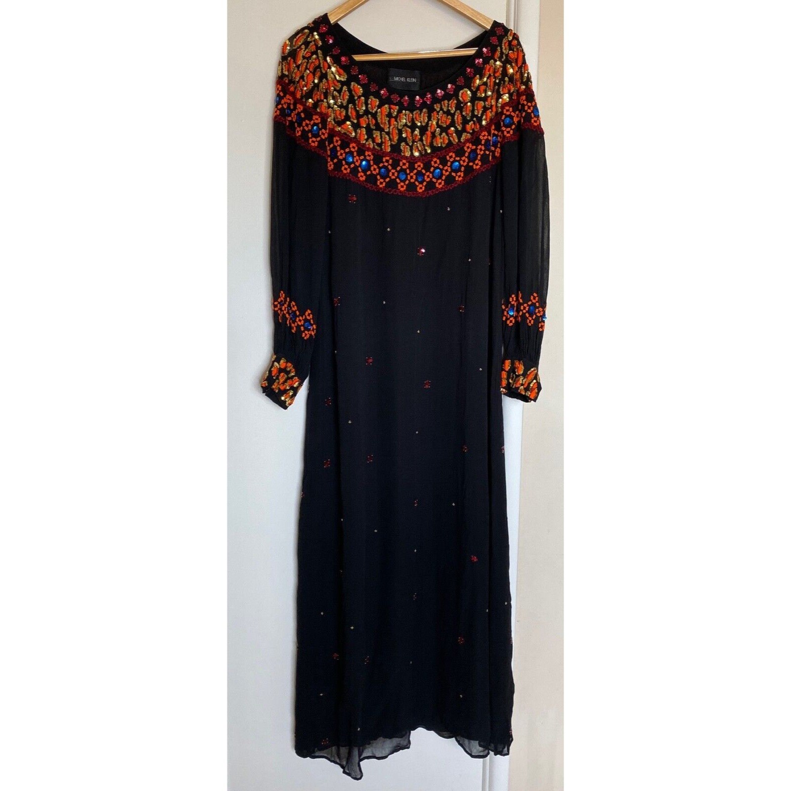 【MICHEL KLEN】礼服 MICHEL KLEIN Beaded Sequin Viscose Dress Sz S M FR 36 Long