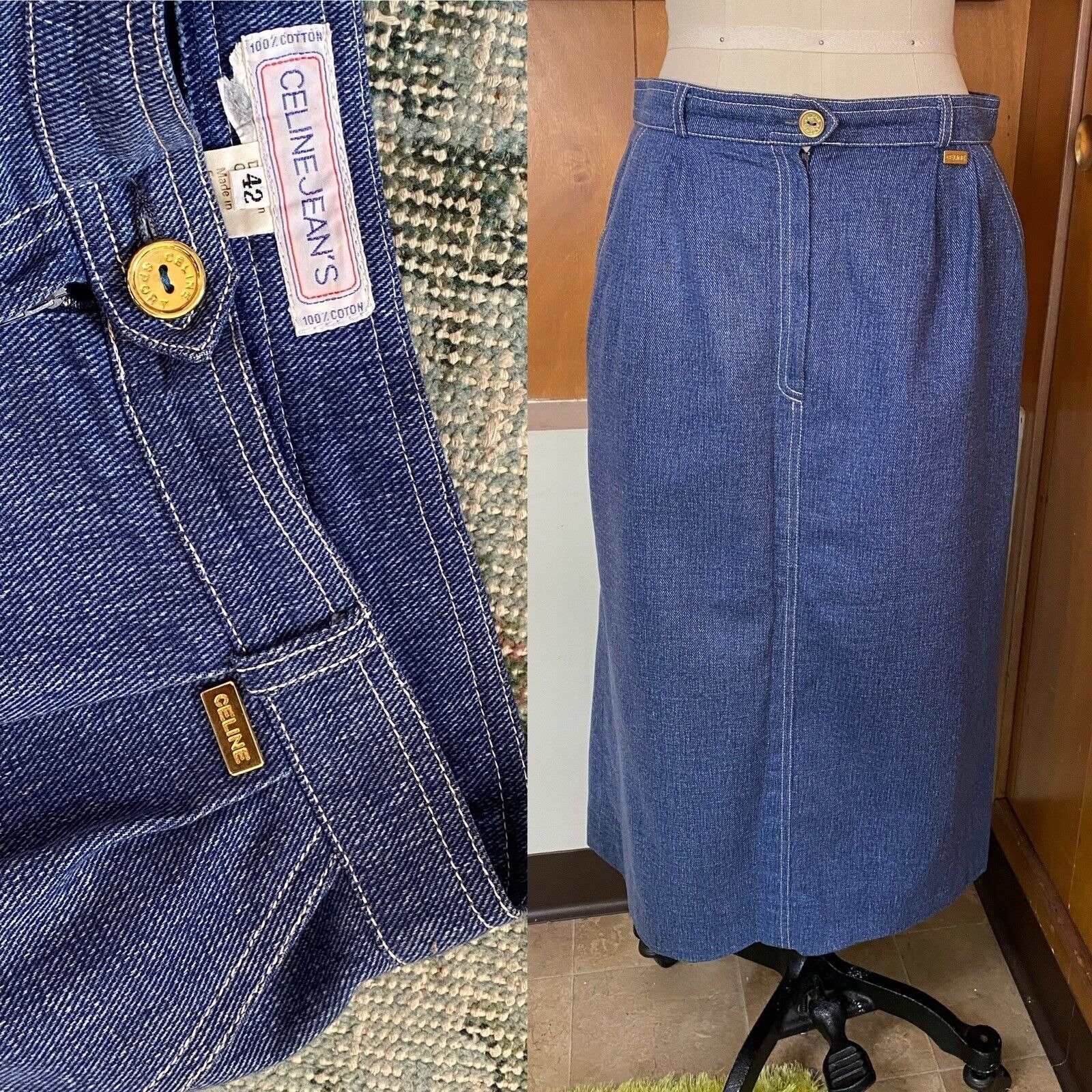 【セリーヌ・CELINE】DENIM SKIRT Women's Trapeze mini skirt in rinsed wash denim | CELINE | 24S