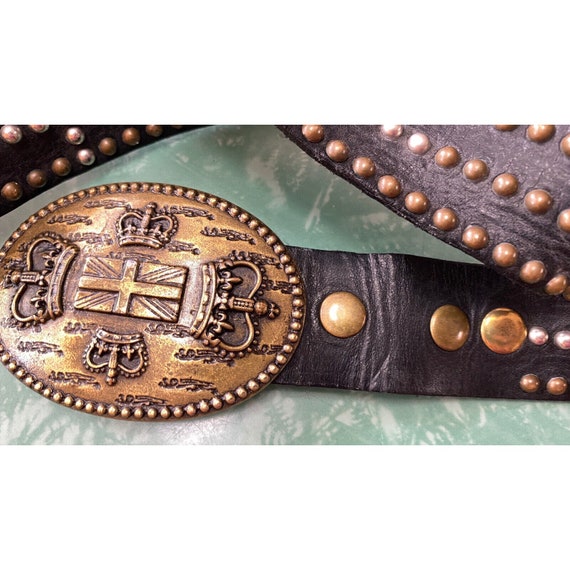 Leatherock Brown Studded Leather Belt with Engraved Silver Buckle Leatherock 1994 Women Studded Concho Belt Brown Reptile  main image 2