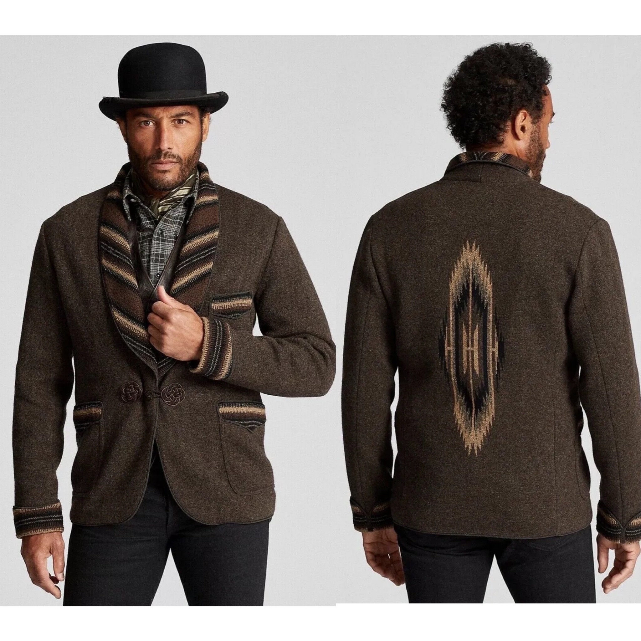 RRL Ralph Lauren Smoking Jacket Southwestern Sz M Mens Knit Brown