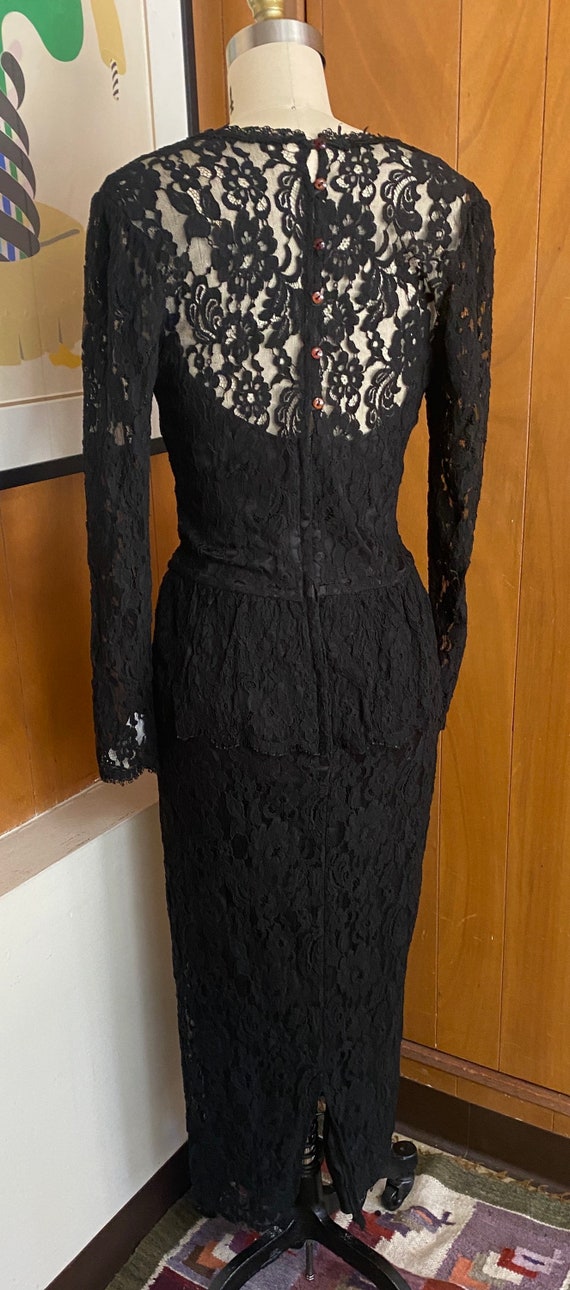 VTG Jessica McClintock lace Dress Peplum black S … - image 5