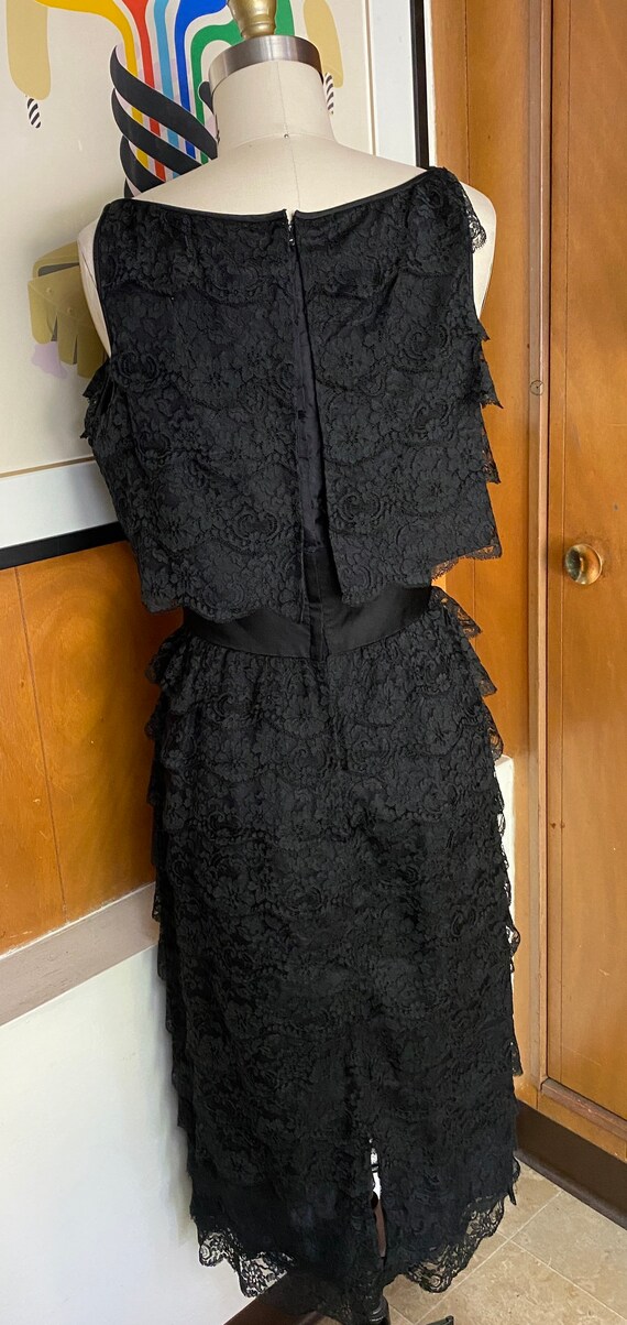 VTG Lace I MAGNIN Sz 4 2 tiered ruffle LBD party … - image 6