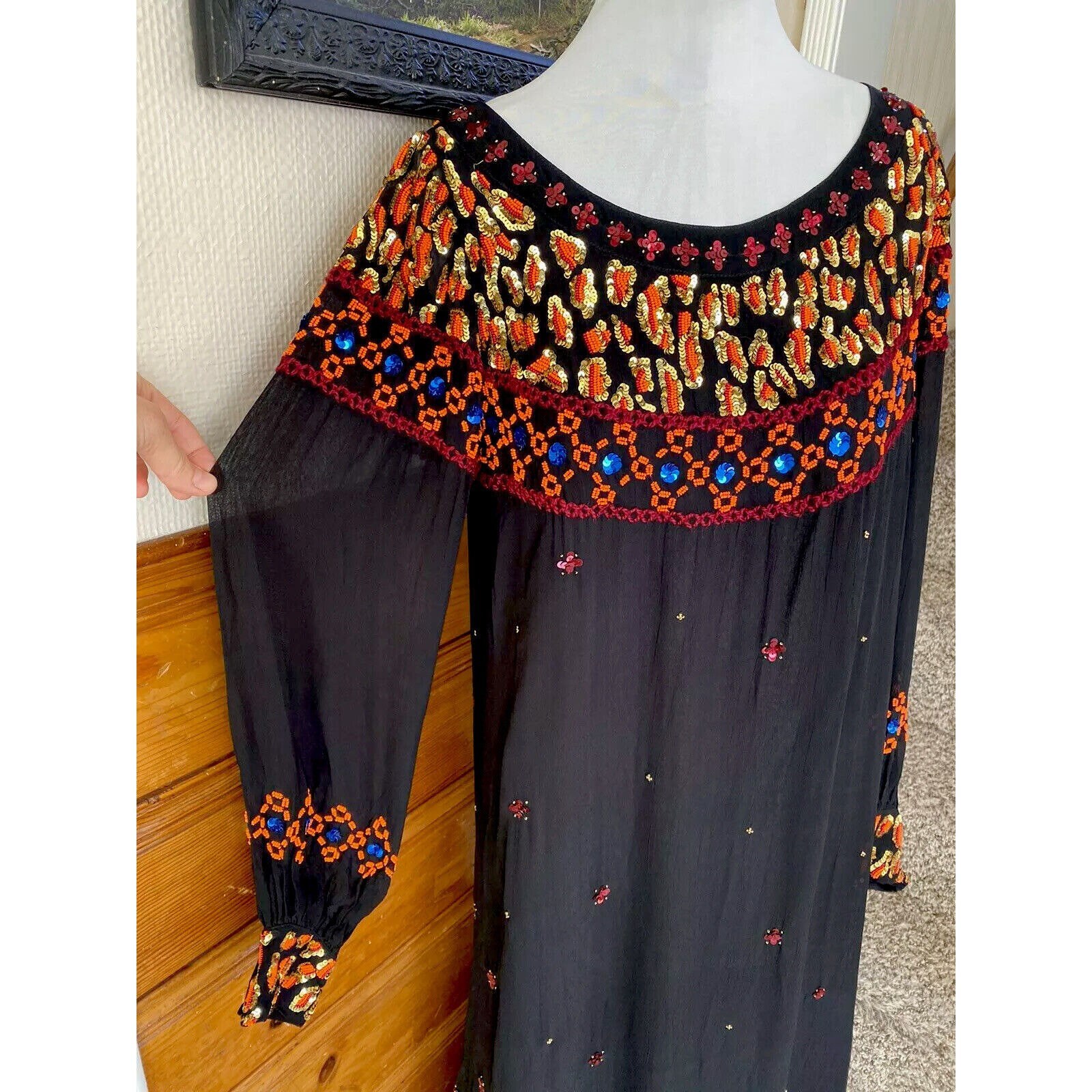 MICHEL KLEIN Beaded Sequin Viscose Dress Sz S M FR 36 Long