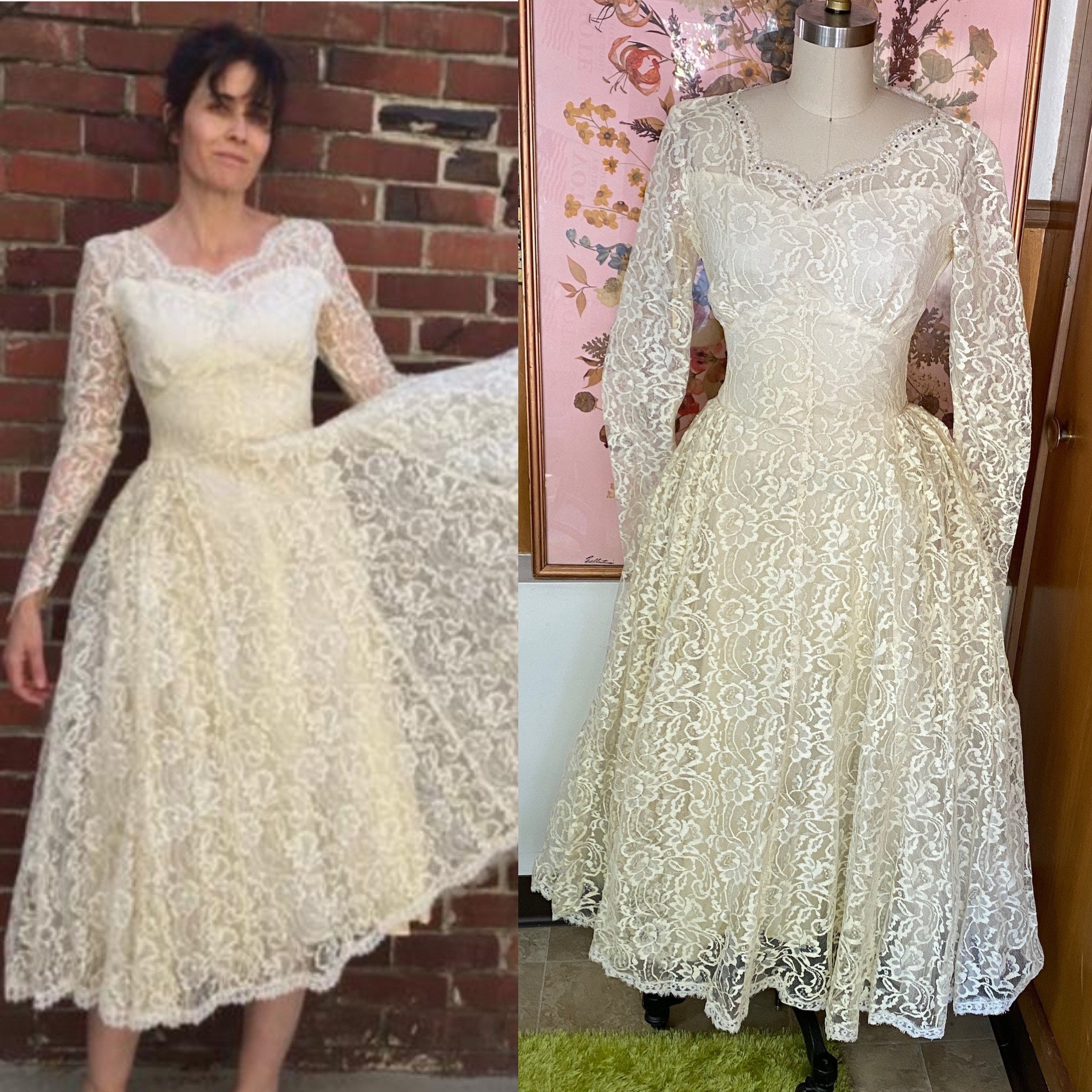 Vestido De Novia De Encaje Blanco Amarillo De Los Años 50 España | Vestido De Novia De Encaje Blanco Amarillo De Los Años 50 España |