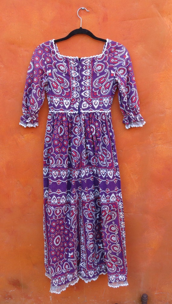 Vtg 60s 70s bandana print medallion Maxi Dress XS… - image 4