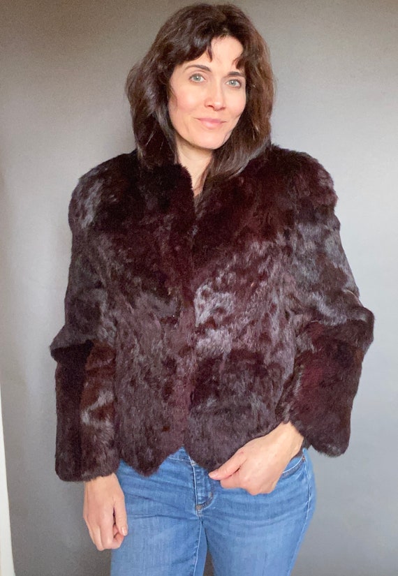 VTG maroon red Real Fur Jacket Sz S M 50's 60's H… - image 9