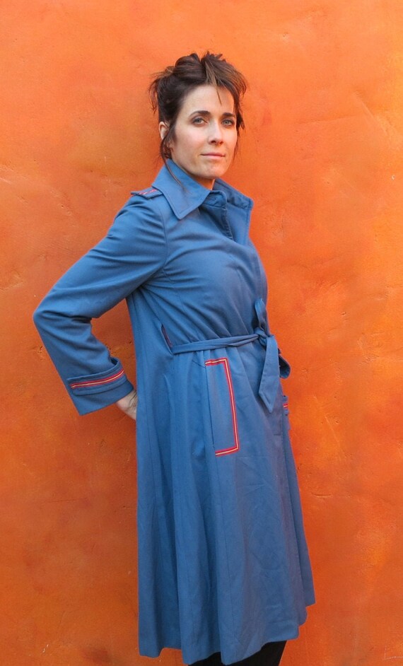 VTG Military Trench Cape Coat Red stripe trim epa… - image 7