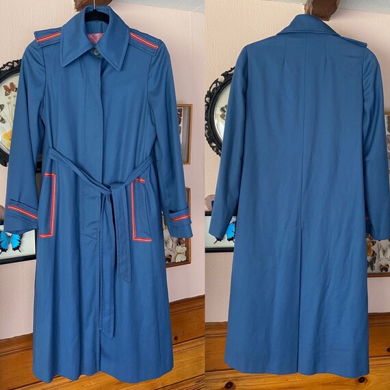 VTG Military Trench Cape Coat Red stripe trim epa… - image 3