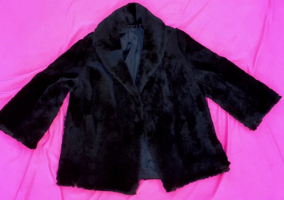 VTG Rabbit Fur Jacket Sz M L 50's 60's black Holl… - image 9
