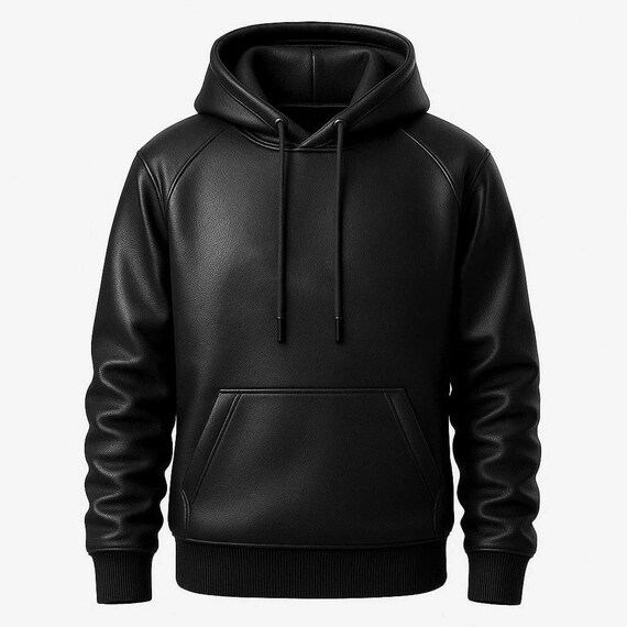 Handmade Black Faux Leather Hoodie: Men's Streetwear Fashion