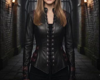 Handmade Genuine Leather Corset Jacket: Women's Gothic Steampunk Coat
