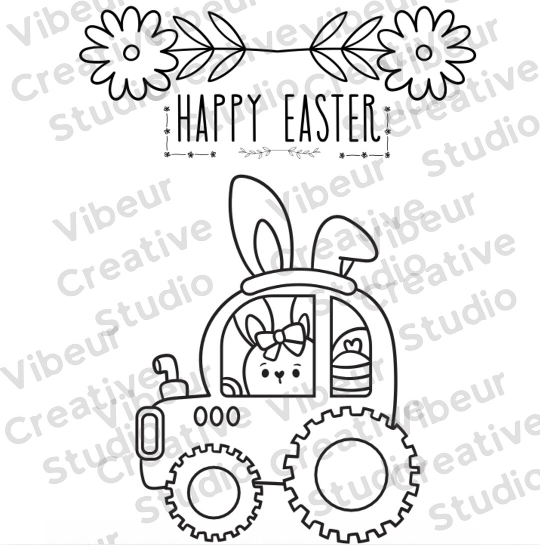Printable Easter Coloring Page | Bunny Tractor Farm Art | Kids Activity ...