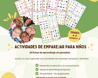 Actividades de Emparejar para Niños 4–6 | 20 Fichas Educativas sin Pantallas | Imprimible Preescolar