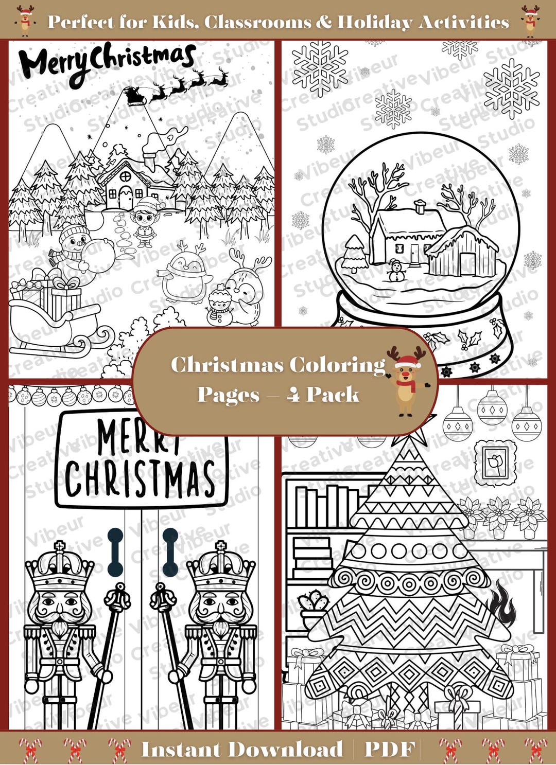 Christmas Coloring Pages Bundle | 4 Printable Christmas Sheets for Kids ...