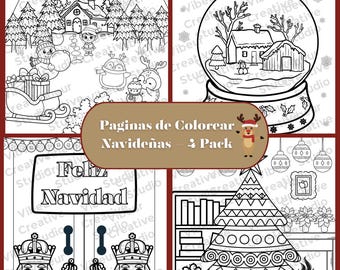 Opakowanie Láminas Navidad para Colorear | 4 Dibujos Infantiles Imprimibles | Aktywność dla Niños