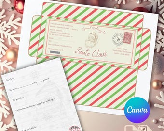 サンタクロースの手紙と封筒の印刷可能 | サンタクロースのテンプレート | 北極メール | クリスマスの子供向けアクティビティ PDF