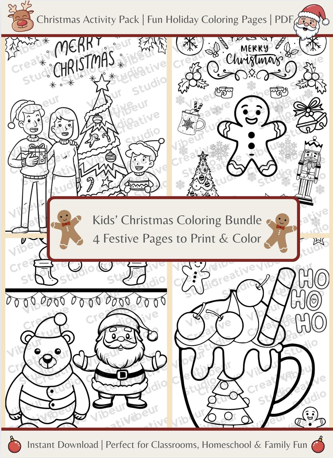 Christmas Coloring Pages for Kids | 4 Printable Holiday Sheets ...