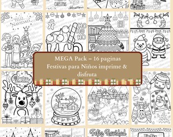 Megapack Navideño dla Niños | 16 stron dla Colorear | Impregnaty PDF