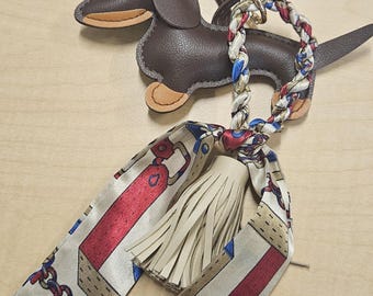 Dachshund Purse Charm: Faux Leather Dog Bag Accessory with Scarf