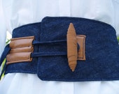 Denim and Leather Corset Belt with Leather Toggle Closure
