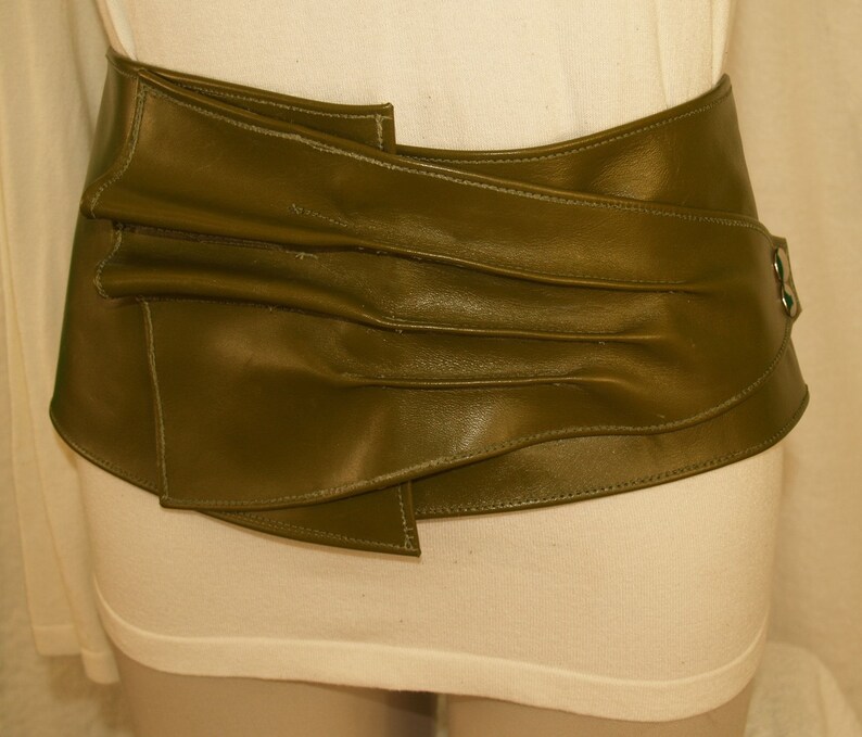 Kiwi Khaki Green Leather Belt With Pinched Pleats and Side - Etsy